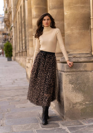 Brown Leopard Print Tulle Skirt Choklate