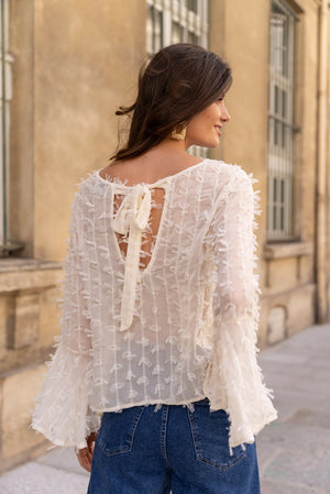 fringed white top