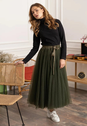 Khaki Polka Dot Tulle Skirt Choklate