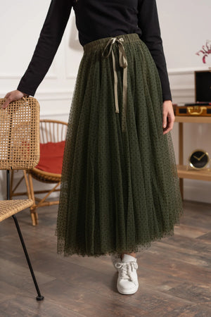 Khaki Polka Dot Tulle Skirt Choklate