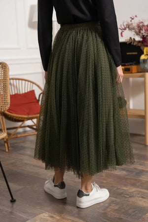 Khaki Polka Dot Tulle Skirt Choklate