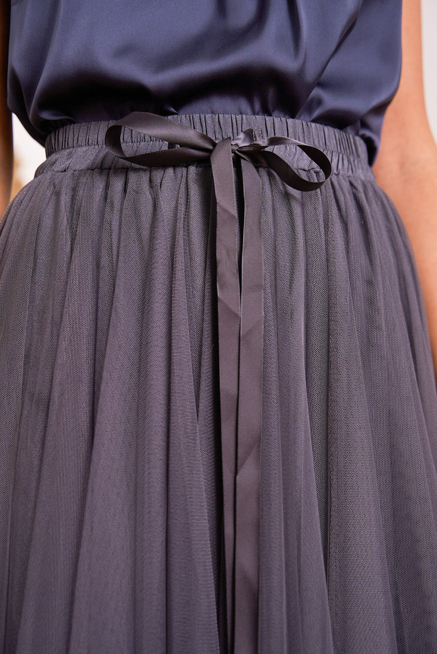 grey long tulle skirt