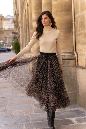 Brown Leopard Print Tulle Skirt Choklate