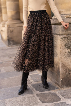 Brown Leopard Print Tulle Skirt Choklate