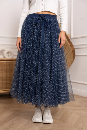 blue long skirt french style