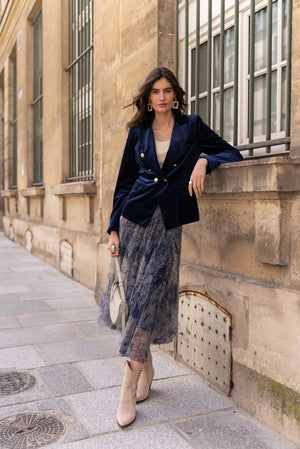 long navy blue skirt