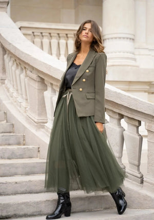 khaki green tulle skirt