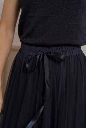 navy blue long tulle skirt