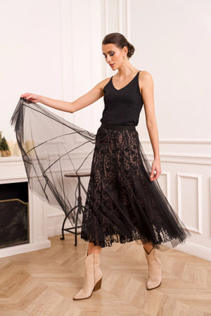 lace tulle black skirt