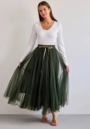 long khaki volume skirt