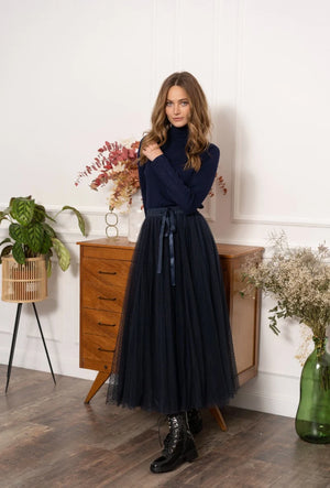 long tulle skirt in navy