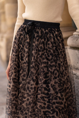 Brown Leopard Print Tulle Skirt Choklate